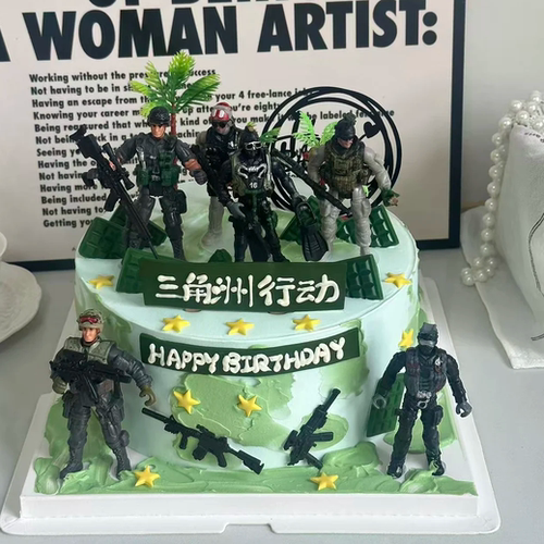 三角洲行动蛋糕装饰男孩军事迷彩生日特种兵飞机坦克蛋糕摆件插件