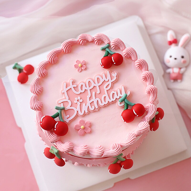 网红蛋糕装饰 韩式裱花卡通草莓樱桃粉色系女孩生日蛋糕摆件插件