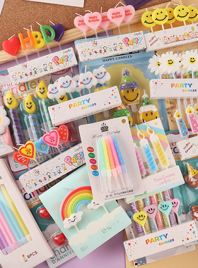 韩国ins风可爱生日蜡烛 小雏菊小熊笑脸英文HBD生日快乐蛋糕蜡烛