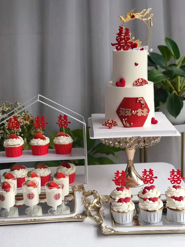 中国风中式婚礼囍结婚派对甜品台