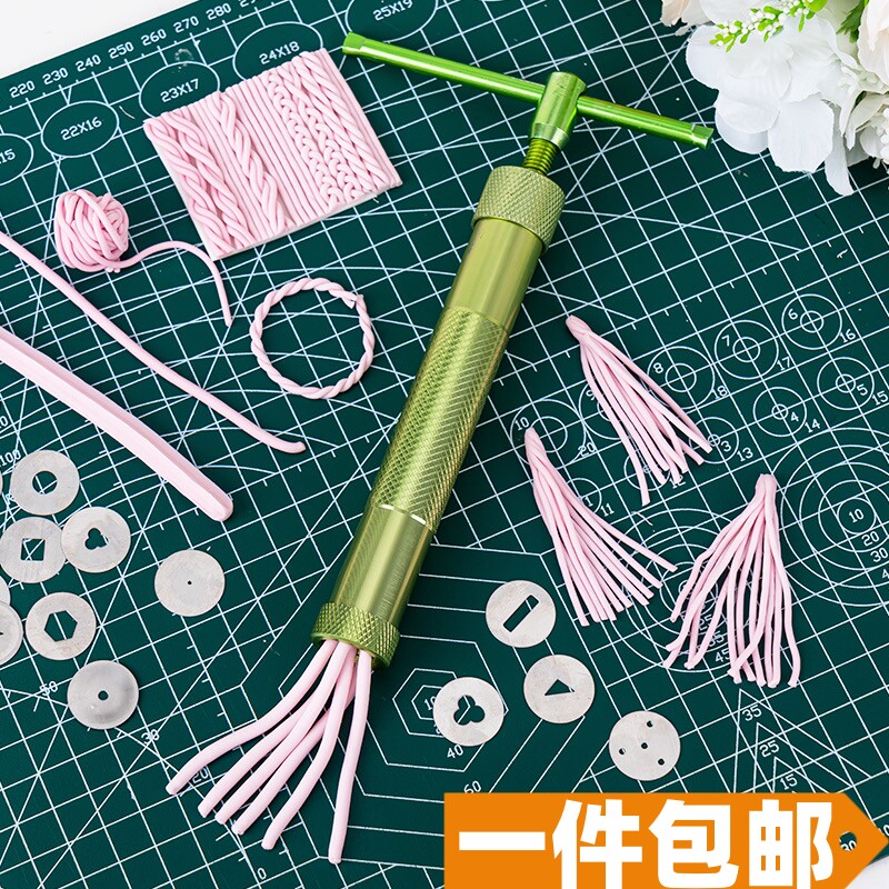 旋转挤泥器翻糖花边形状图案压泥器超轻石塑粘土挤泥人偶头发工具