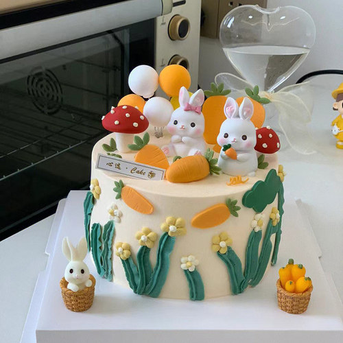 可爱胡萝卜小兔子生日蛋糕装饰