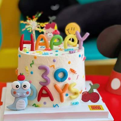 网红生肖蛇宝宝生日百天蛋糕装饰摆件彩色字母HB节日烘焙装扮插件