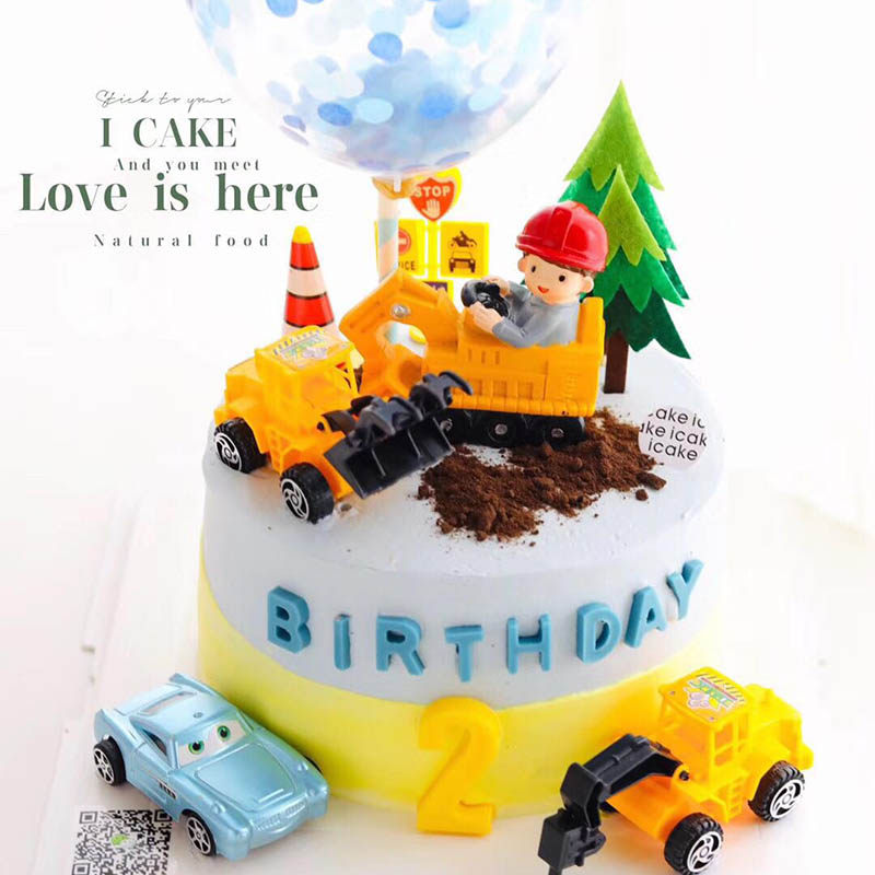 烘焙蛋糕装饰挖掘机工程车小朋友玩偶摆件推土机男孩生日甜品插牌