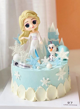 小红书同款白色艾莎公主雪宝城堡雪花小仙女生日蛋糕装饰摆件插件