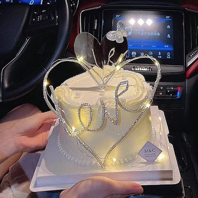 带钻爱心love镜面情人节蛋糕装饰