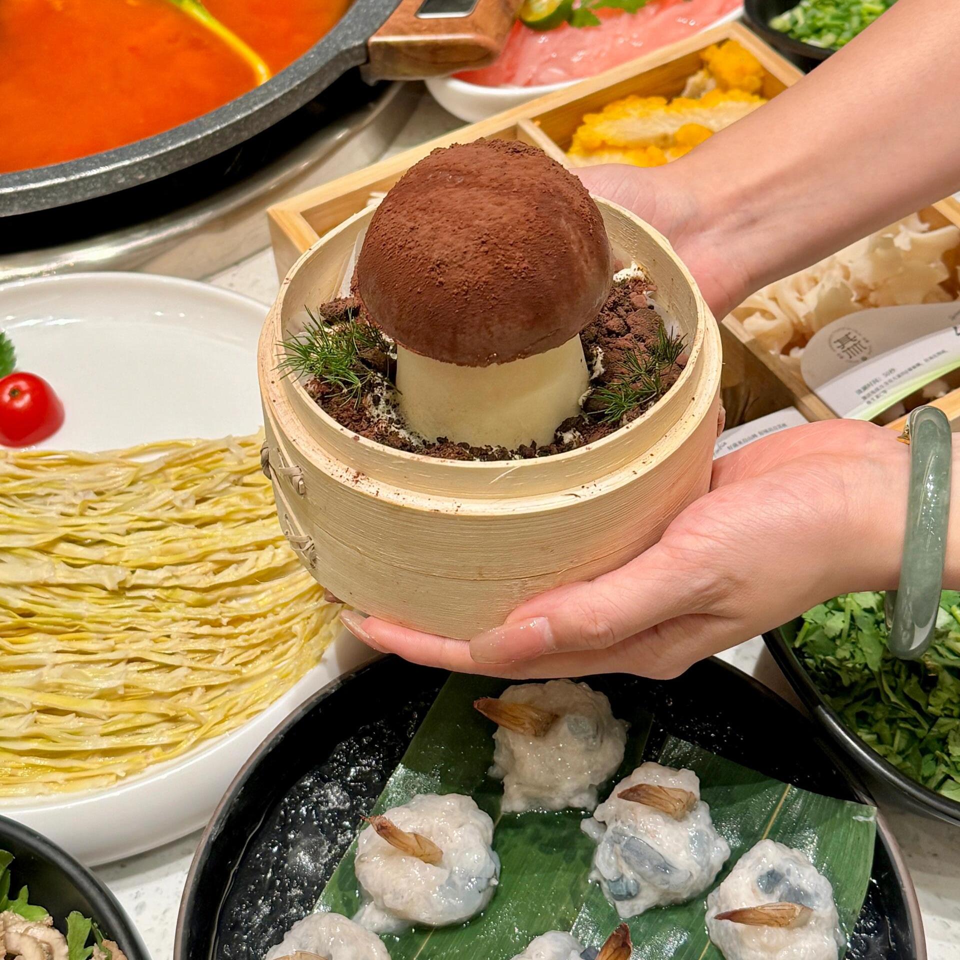 简约夏季斯巴克甜品仿真蘑菇蛋糕装饰创意蒸笼竹篮烘焙甜品装扮