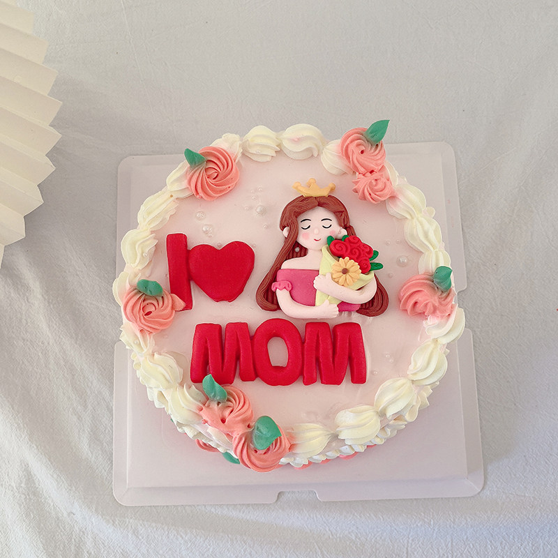 母亲节蛋糕装饰 软陶皇冠捧花仙女妈妈love mom生日蛋糕插牌插件