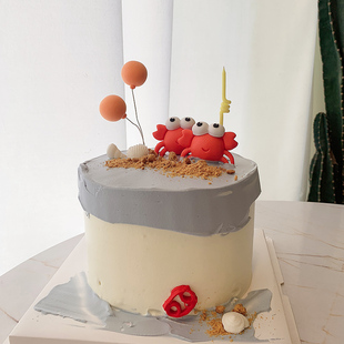 巨蟹座蛋糕装饰 七月星座海洋小螃蟹大闸蟹生日蛋糕装饰摆件插件