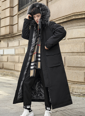 派克服1.3米长款过膝盖羽绒服2025年冬新款兔皮毛一体大码鹅绒服