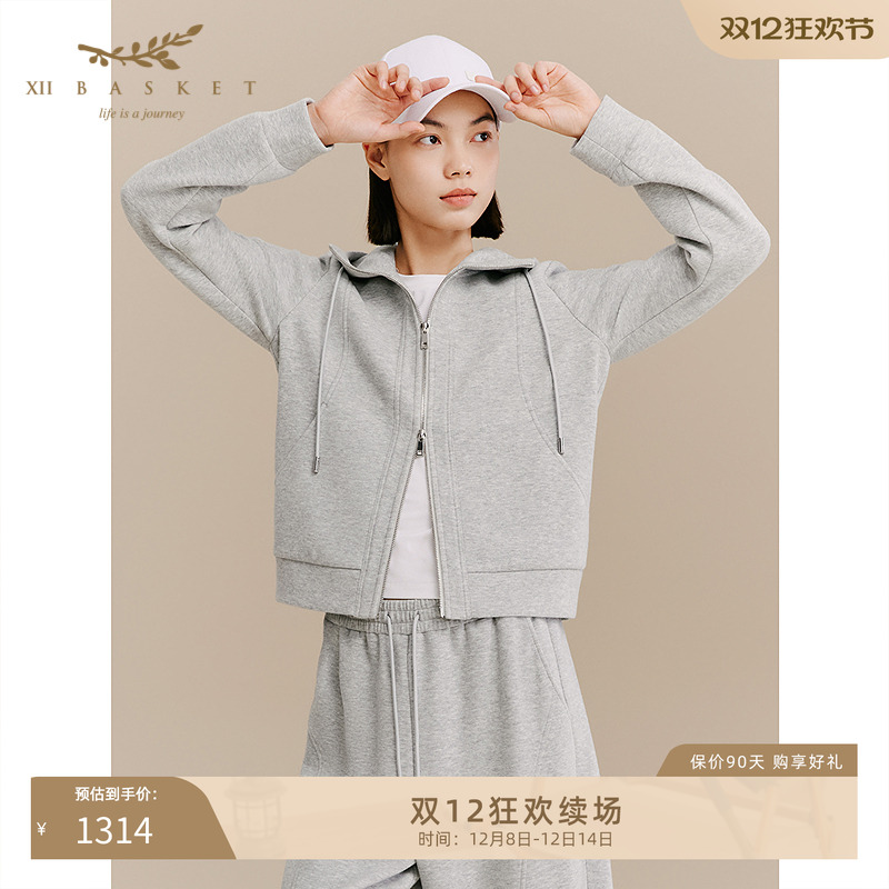 十二篮慵懒老钱风连帽卫衣外套女