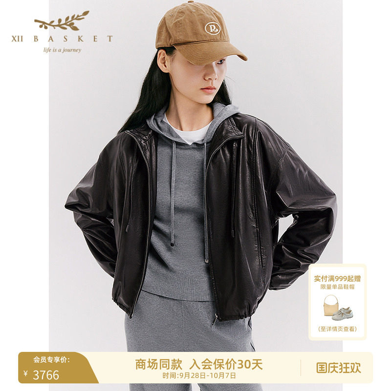 十二篮羊皮夹克女短款机车风真皮衣外套气质黑色春季