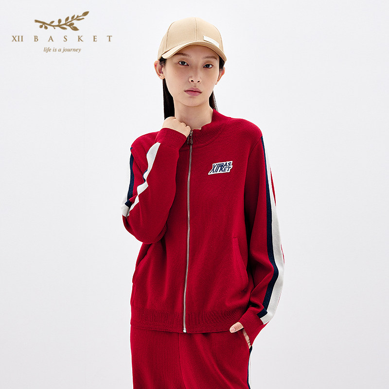 十二篮丝毛混纺运动风针织外套