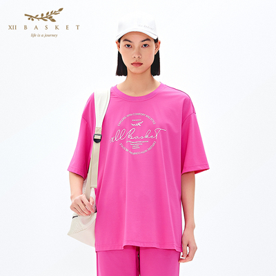 十二篮时尚标语宽松慵懒开叉T恤