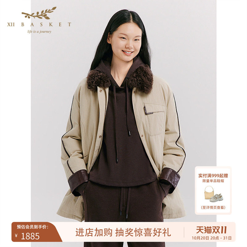 十二篮羊皮毛领巴恩风外套