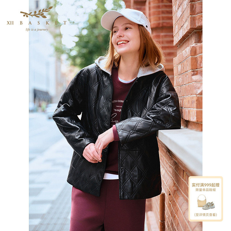 十二篮羊皮棉服桑蚕丝外套女