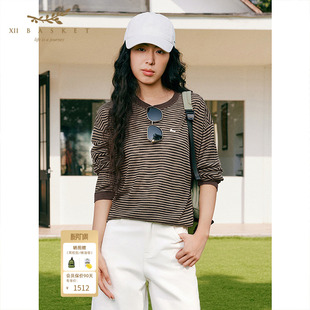 橄榄绿 吸湿透气休闲针织衫 十二篮26夏新款 轻薄撞色条纹复古长袖