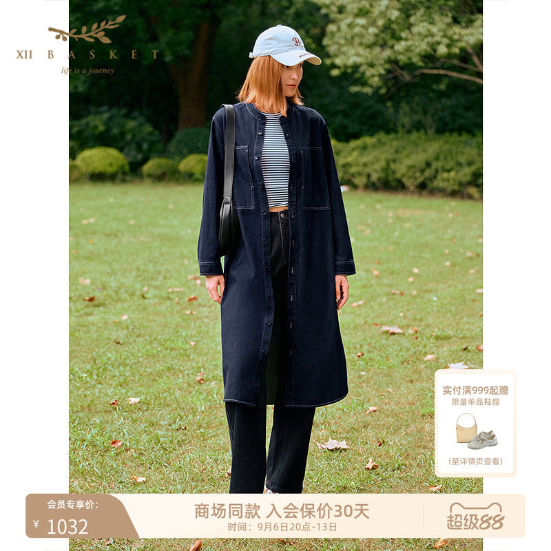 十二篮海军蓝牛仔风衣