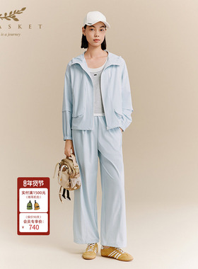 十二篮专选25秋新款时尚百搭舒适宽松阔腿直筒裤浅蓝色气质长裤女