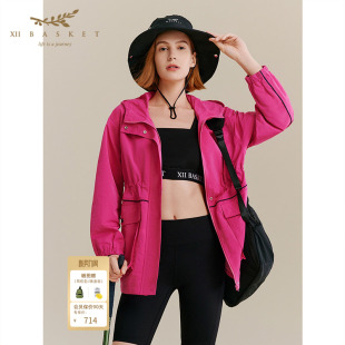 玫粉色 连帽外套女秋款 十二篮户外轻量运动多巴胺短外套时尚 工装