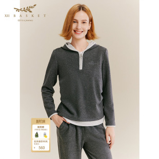 十二篮专选秋季 女 高级感慵懒休闲假两件连帽户外运动针织衫