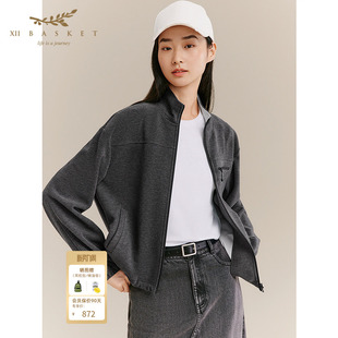十二篮专选冬季 休闲运动舒适深灰色百搭通勤立领外套女 时尚