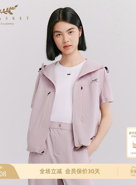 十二篮26夏新款轻薄防晒连帽抽绳短袖外套户外休闲运动上衣女粉紫
