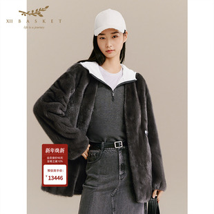 丹麦天鹅绒水貂 十二篮专选进口皮草外套摩登v领高级感25冬新款