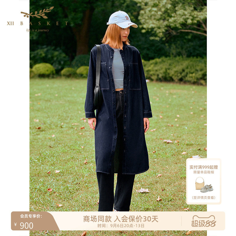 十二篮海军蓝牛仔风衣