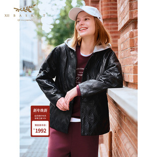 十二篮专选25冬新款 羊皮棉服桑蚕丝填充外套通勤百搭设计感