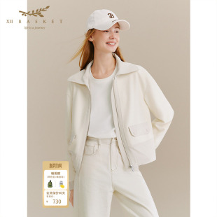 十二篮纯净白翻领夹克休闲运动舒适百搭通勤短款 外套女冬季