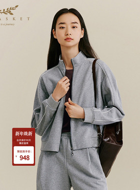 XII BASKET十二篮25秋新款时尚复古运动套装高级灰色小立领外套女