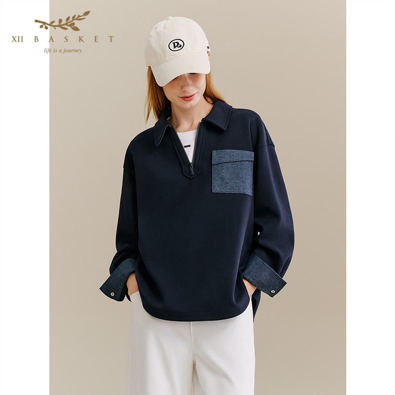 十二篮半拉链上衣复古休闲女