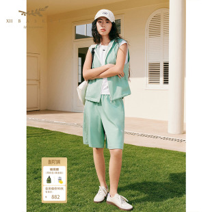 女显白透气运动户外度假中裤 十二篮26夏新款 薄荷绿宽松高腰短裤