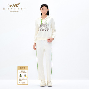 子 百搭宽松休闲显瘦裤 十二篮专选春季 清新撞色奶油白直筒时尚