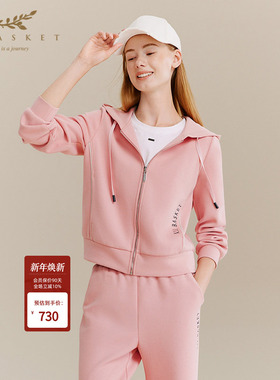 十二篮25冬新款橘粉色多巴胺运动套装跑步休闲连帽卫衣外套温柔