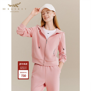 十二篮25冬新款 跑步休闲连帽卫衣外套温柔 橘粉色多巴胺运动套装