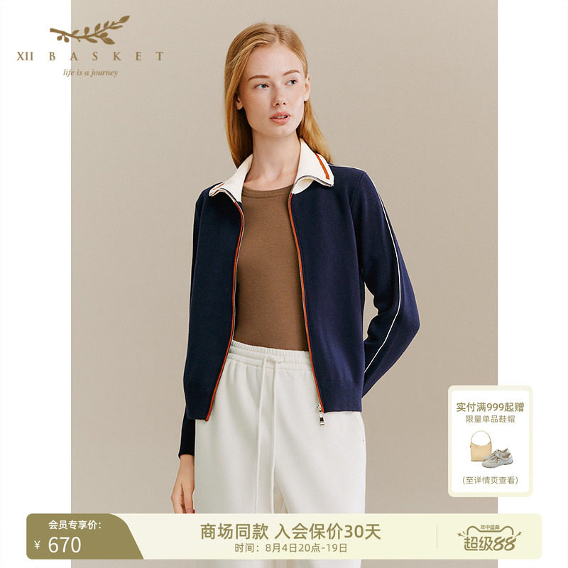 十二篮藏蓝色拉链毛针织衫上衣