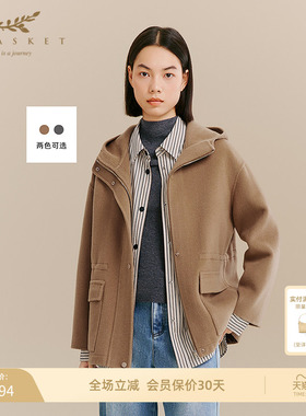 十二篮羊毛复古轻通勤毛呢外套女休闲百搭一手长连帽大衣冬季