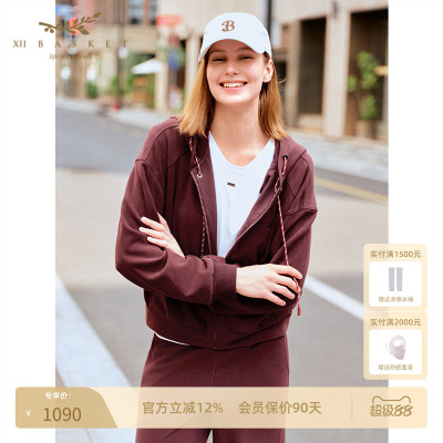 XII BASKET十二篮商场同款冬季安可拉红连帽卫衣外套女