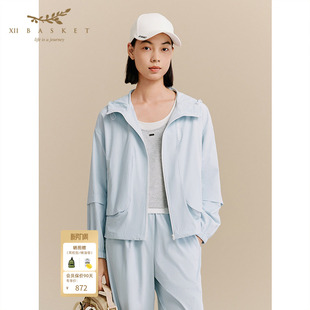休闲百搭连帽外套女减龄舒适蓝色秋季 十二篮时尚 运动户外轻量薄款