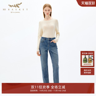 牛仔裤 十二篮专选秋款 小直筒小脚烟管裤 休闲减龄百搭修身 子女 时尚