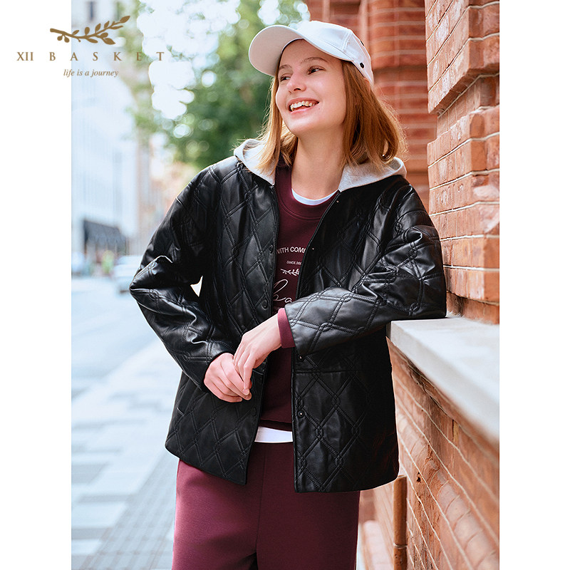 十二篮羊皮棉服桑蚕丝外套女