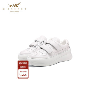 百搭休闲鞋 经典 牛皮魔术贴增高显瘦厚底小白鞋 十二篮25夏新款