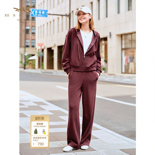 女休闲运动卫裤 十二篮专选冬季 安可拉红直筒阔腿裤