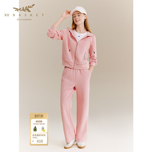 廓形减龄百搭运动风休闲裤 十二篮冬季 橘粉色休闲多巴胺长裤