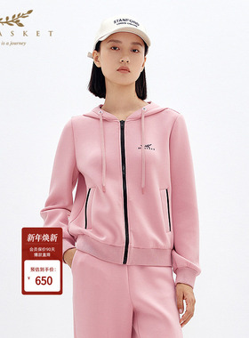 XII BASKET十二篮冬款瑰影粉松弛时尚百搭简约宽松连帽卫衣外套女