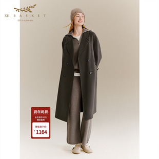 十二篮专选25冬新款 保暖舒适户外通勤大衣女 100%绵羊毛中长款