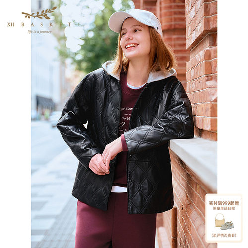 十二篮羊皮棉服桑蚕丝外套女