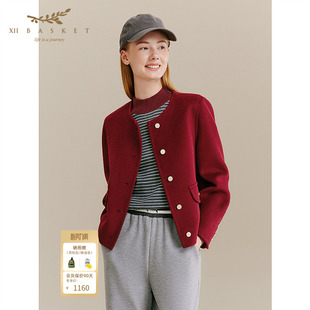 十二篮羊毛莱赛尔双面呢短外套小香风显白酒红舒适百搭女冬季